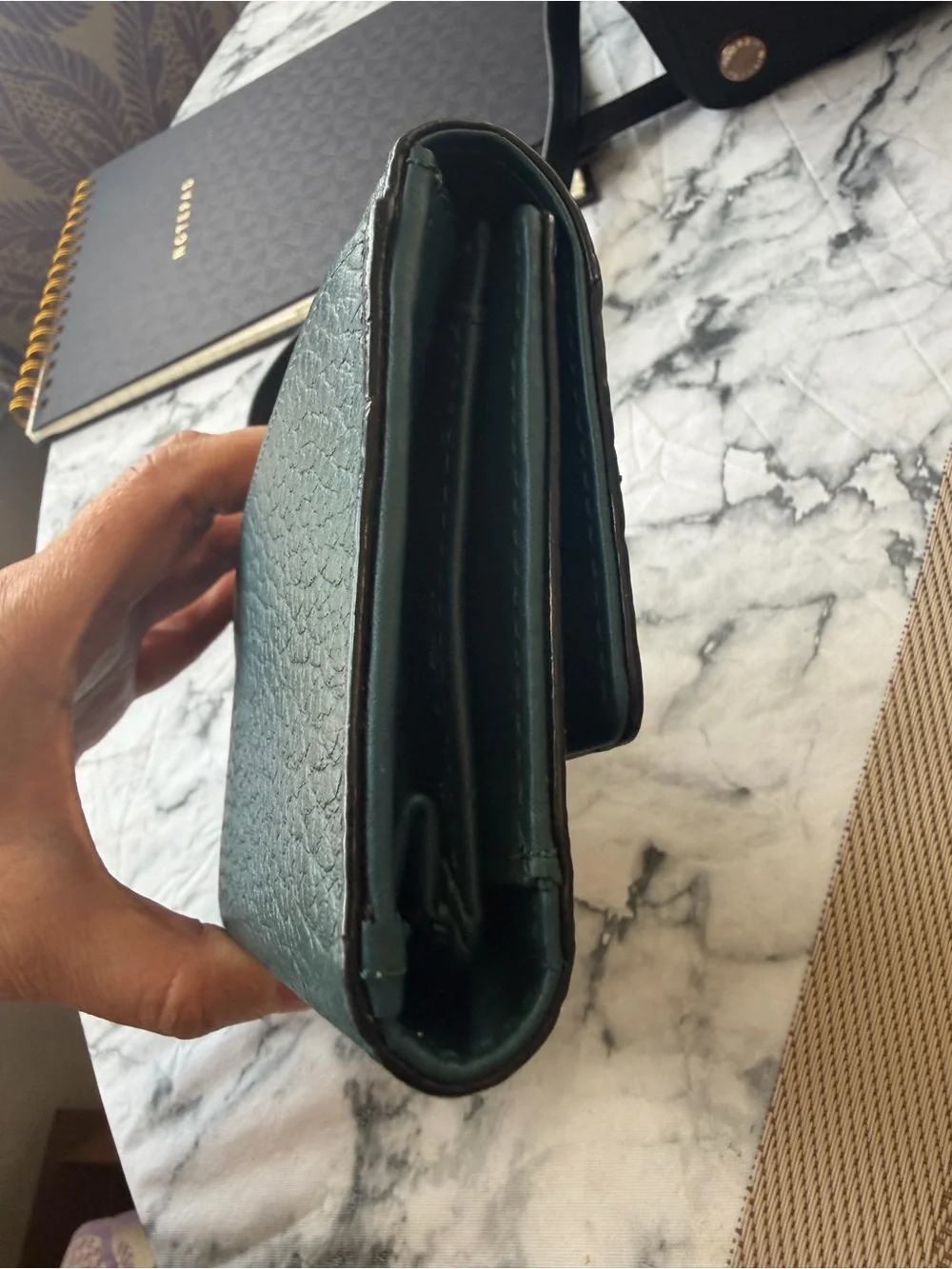 kate spade Dark Teal Pebbled Leather Continental Wallet with Gold Hardware